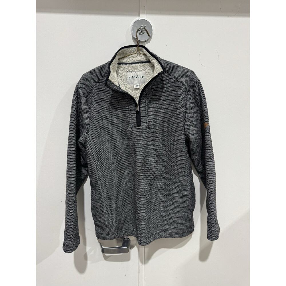 Orvis Quarter Zip Sherpa Lined Pullover Sweater Mens Medium Gray Classic Fleece